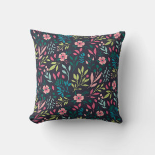 Colourful bright floral print with flowers and lea cushion