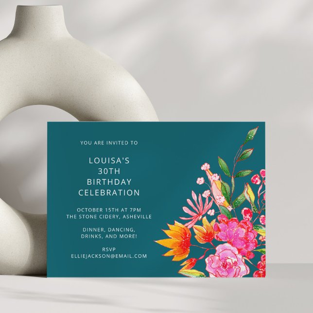 Colourful Bright Floral Watercolor Birthday Party Invitation (Creator Uploaded)