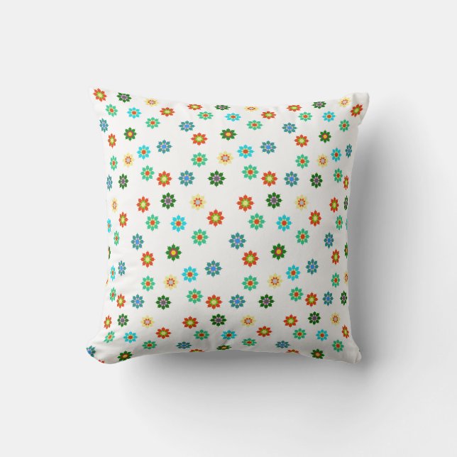 Colourful Bright Flowers Pattern Cushion Pillow (Front)