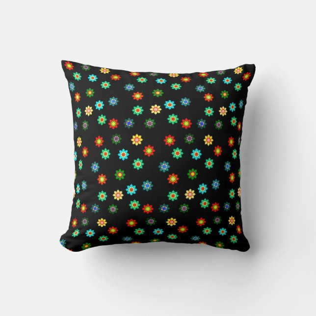 Colourful Bright Flowers Pattern Cushion Pillow (Front)