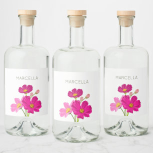 Colourful Bright Garden Cosmos Flowers Custom Liquor Bottle Label