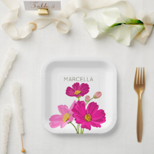 Colourful Bright Garden Cosmos Flowers Custom Paper Plate