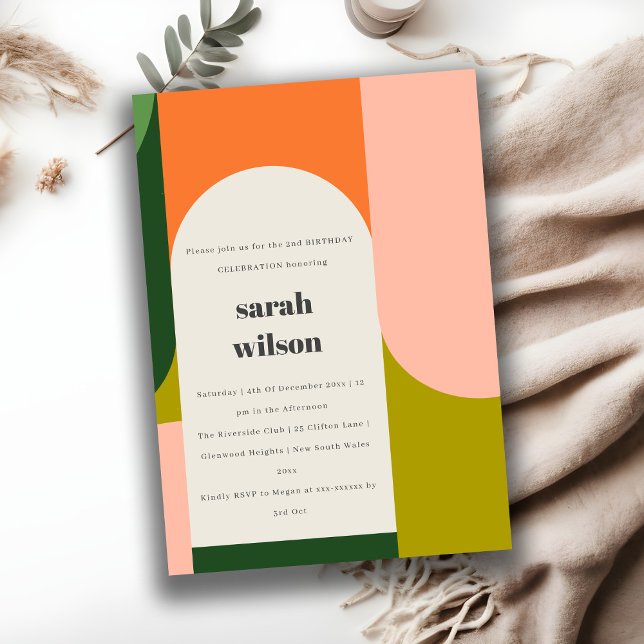 Colourful Bright Groovy Retro Arch Any Age Birthda Invitation (Creator Uploaded)