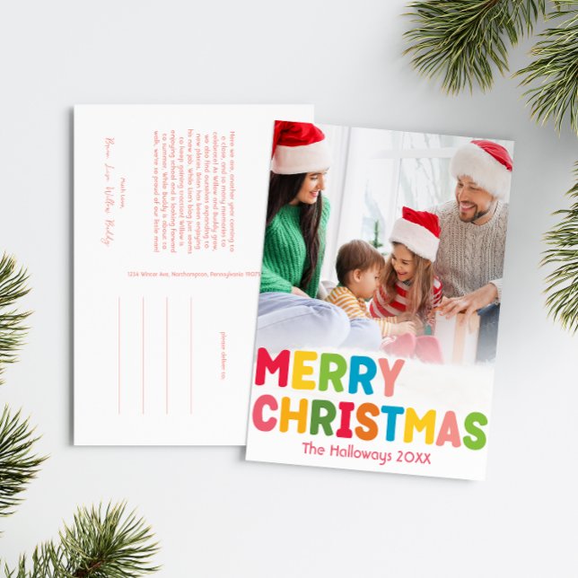 Colourful Bright Merry Christmas Vertical Photo Holiday Postcard (Creator Uploaded)
