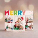 Colourful & Bright Merry Year In Review Five Photo Holiday Card<br><div class="desc">Capture the joy and magic of the holiday season with this unique and festive, colourful & bright merry year in review five photo holiday card. Its simple yet fun design features a rainbow colour palette of red, green, yellow, blue, orange, and pink, creating a vibrant and cheerful atmosphere. The creative...</div>