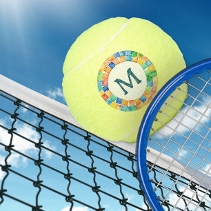 Colourful Bright Mosaic Border Monogrammed Tennis Balls