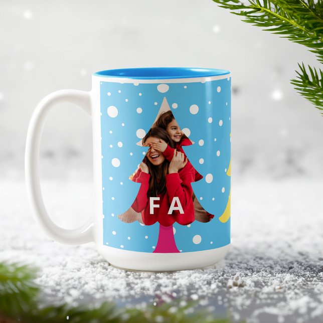 Colourful Bright Neon Fa La Christmas Photo Blue Two-Tone Coffee Mug (Colourful Bright Neon Fa La Christmas Photo Blue Two-Tone Coffee Mug)