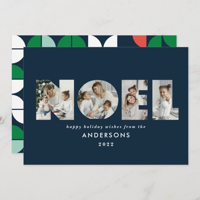 Colourful bright Noel Christmas geometric 4 photo  Holiday Card (Front/Back)