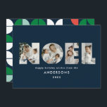 Colourful bright Noel Christmas geometric 4 photo  Holiday Card<br><div class="desc">Colourful bright fun Noel Christmas geometric typography 4 photo holiday design. Red,  green,  navy blue and pink colorway.</div>