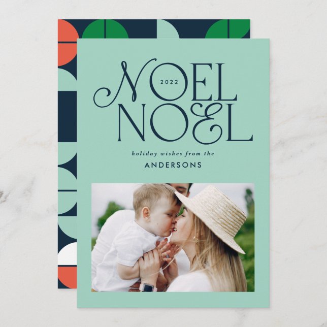 Colourful bright Noel Christmas geometric photo Ho Holiday Card (Front/Back)