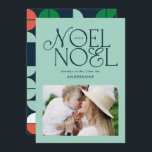 Colourful bright Noel Christmas geometric photo Ho Holiday Card<br><div class="desc">Colourful bright fun Noel Christmas geometric typography script photo holiday design. Red,  green,  aqua,  navy blue and pink colorway.</div>