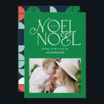 Colourful bright Noel Christmas geometric photo Holiday Card<br><div class="desc">Colourful bright fun Noel Christmas geometric typography script photo holiday design. Red,  green,  navy blue and pink colorway.</div>