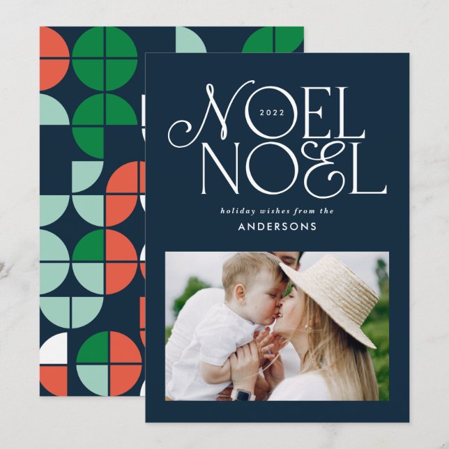 Colourful bright Noel Christmas geometric photo Holiday Card (Front/Back)