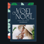 Colourful bright Noel Christmas geometric photo Holiday Card<br><div class="desc">Colourful bright fun Noel Christmas geometric typography script photo holiday design. Red,  green,  navy blue and pink colorway.</div>