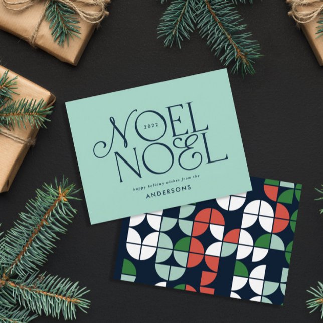 Colourful bright Noel Christmas geometric script H Holiday Card (Creator Uploaded)