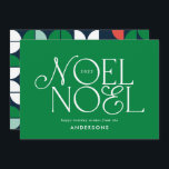 Colourful bright Noel Christmas geometric script H Holiday Card<br><div class="desc">Colourful bright fun Noel Christmas geometric typography script holiday design. Red,  green,  navy blue and pink colorway.</div>