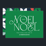 Colourful bright Noel Christmas geometric script H Holiday Card<br><div class="desc">Colourful bright fun Noel Christmas geometric typography script holiday design. Red,  green,  navy blue and pink colorway.</div>