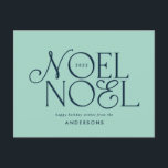 Colourful bright Noel Christmas geometric script   Holiday Postcard<br><div class="desc">Colourful bright fun Noel Christmas geometric typography script holiday design. Red,  green,  navy blue and pink colorway.</div>