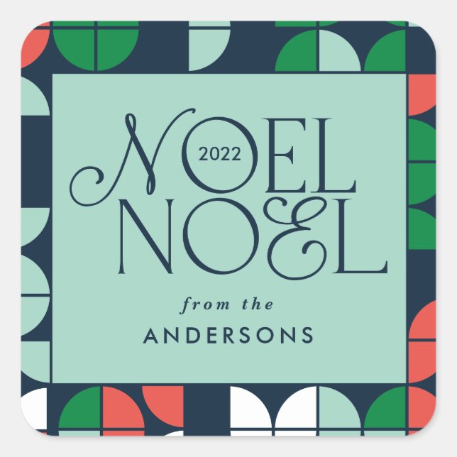 Colourful bright Noel Christmas geometric script Square Sticker (Front)