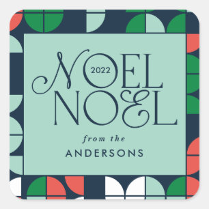 Colourful bright Noel Christmas geometric script Square Sticker