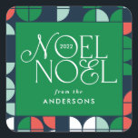 Colourful bright Noel Christmas geometric script W Square Sticker<br><div class="desc">Colourful bright fun Noel Christmas geometric typography script holiday design. Red,  green,  navy blue and pink colorway.</div>