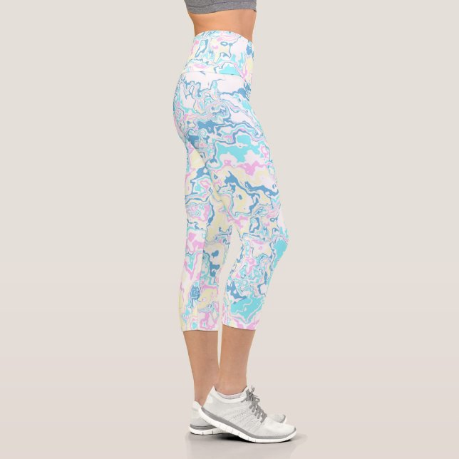 Colourful Bright Pastel Groovy Boho Abstract Marbl Capri Leggings (Right)