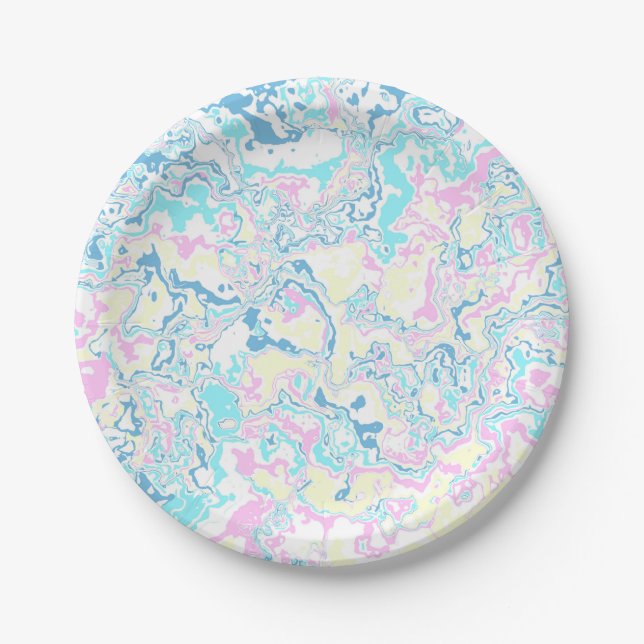 Colourful Bright Pastel Groovy Boho Abstract Marbl Paper Plate (Front)
