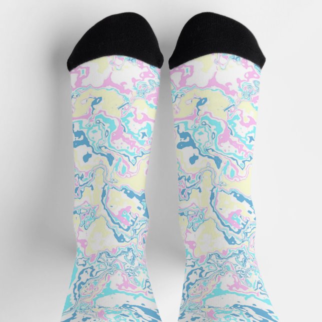 Colourful Bright Pastel Groovy Boho Abstract Marbl Socks (Top)