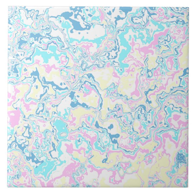 Colourful Bright Pastel Groovy Boho Abstract Marbl Tile (Front)