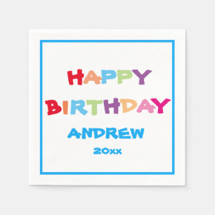 Colourful Bright Personalised Happy Birthday Paper Napkin