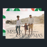 Colourful bright photo Christmas geometric script Holiday Card<br><div class="desc">Colourful bright fun photol Christmas geometric typography script holiday design. Red,  green and pink colorway.</div>