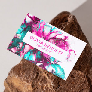 Colourful Bright Pink Abstract Marble Art Business Card
