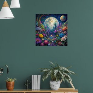 Colourful Bright Psychedelic Moonlight Wall Print
