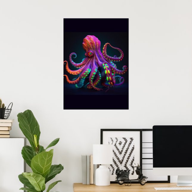 Colourful Bright Psychedelic Octopus Sealife Print (Home Office)