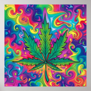 Colourful Bright Psychedelic Weed Wall Print 