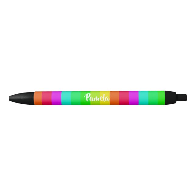 Colourful bright rainbow lines black ink pen (Front)
