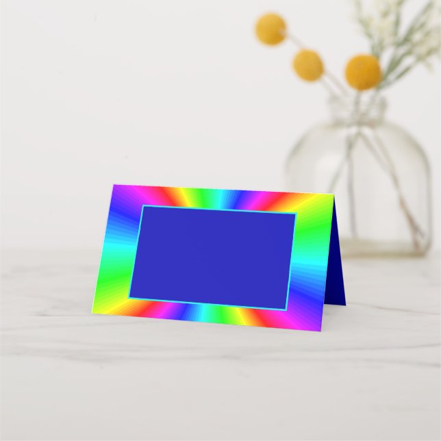 Colourful Bright Rainbow Wedding Place Card (Front)
