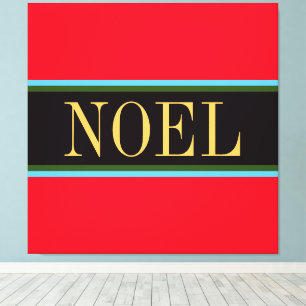 Colourful Bright Red Black Joyful NOEL Text Stripe Canvas Print