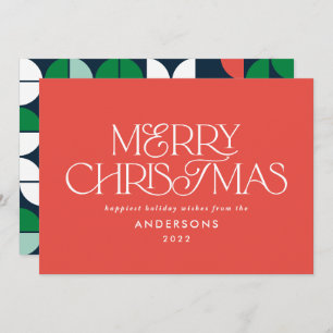 Colourful bright red Christmas geometric script Holiday Card