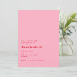 Colourful Bright Red Pink Modern Simple Wedding Invitation
