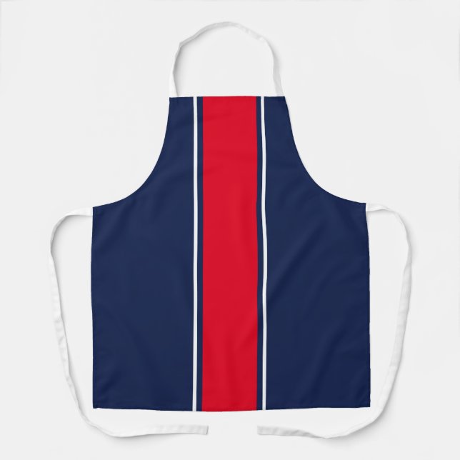 Colourful Bright Red White Navy Blue Racing Stripe Apron (Front)