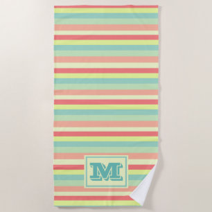 Colourful Bright Stripes Modern Monogram Beach Towel