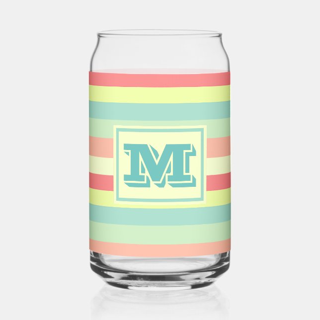 Colourful Bright Stripes Modern Monogram Can Glass (Front)