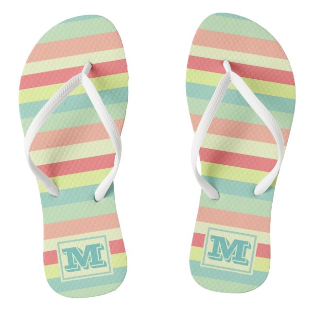 Colourful Bright Stripes Modern Monogram Jandals (Footbed)