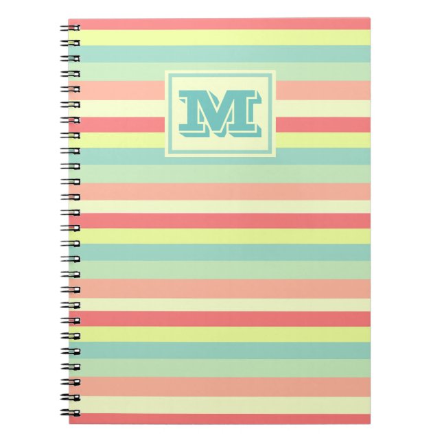 Colourful Bright Stripes Modern Monogram Notebook (Front)