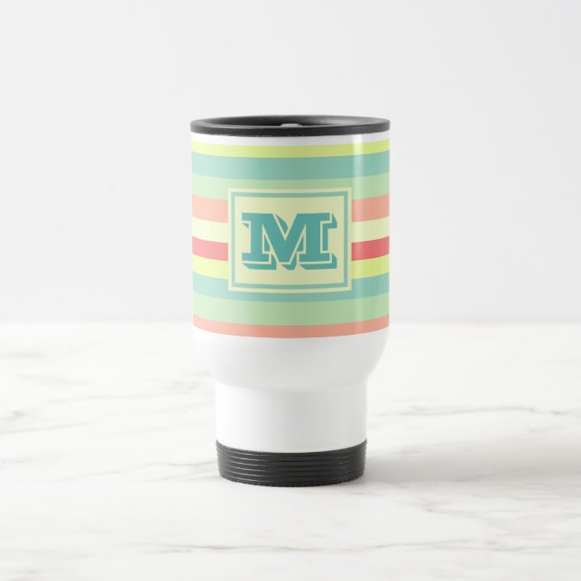 Colourful Bright Stripes Modern Monogram Travel Mug (Center)