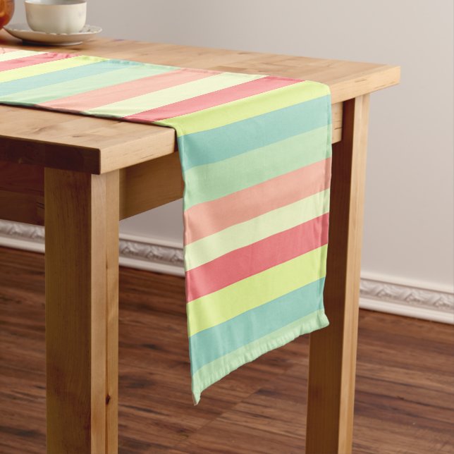 Colourful Bright Stripes Short Table Runner (In Situ)