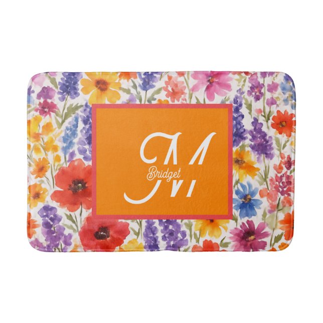 colourful Bright Summer floral Garden bloom Bath Mat (Front)