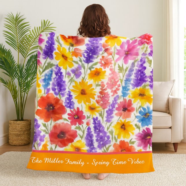 colourful Bright Summer floral Garden bloom Fleece Blanket (Creator Uploaded)