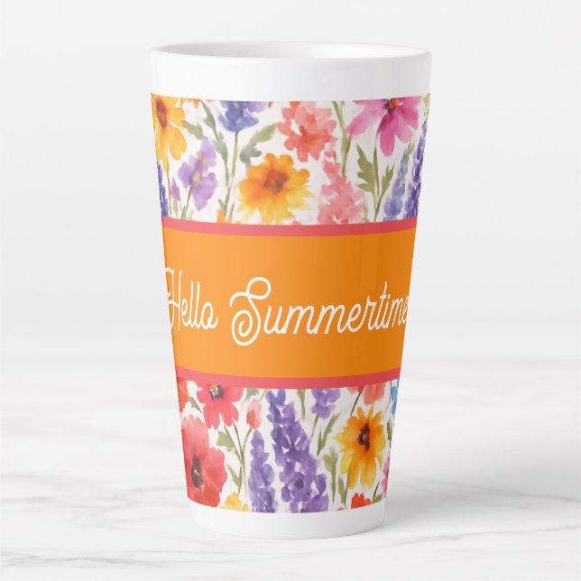 colourful Bright Summer floral Garden bloom Latte Mug (Front)
